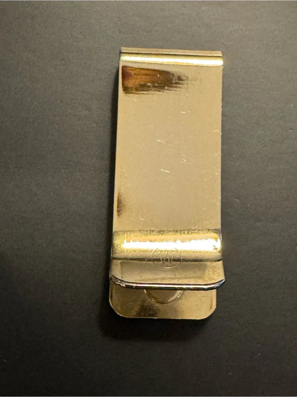 Signed W Gold Tone Black Inlay Crystal Accent Money Clip